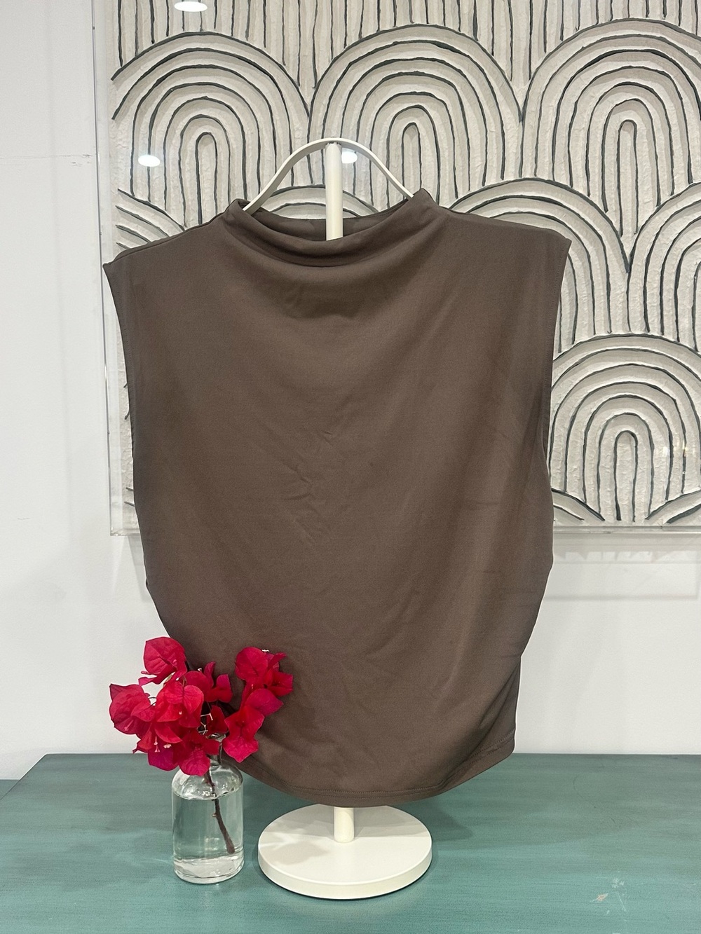 H&M Brown Sleeveless Mock Neck Tank